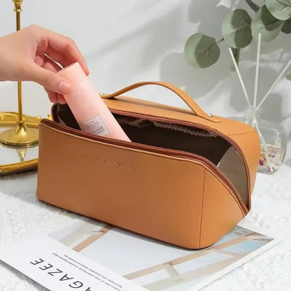 Large capacity travel cosmetics bag with easy-access opening