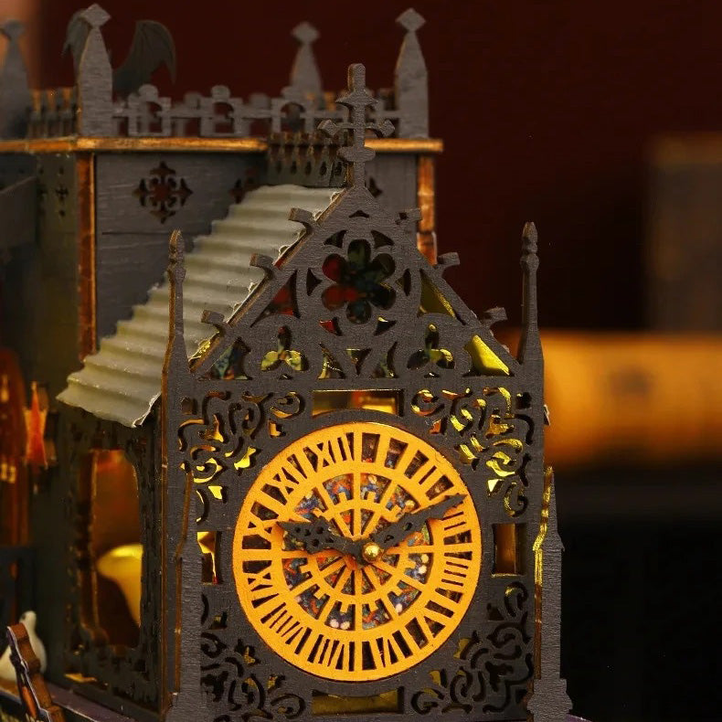 3D wooden book house puzzle with warm LED lighting