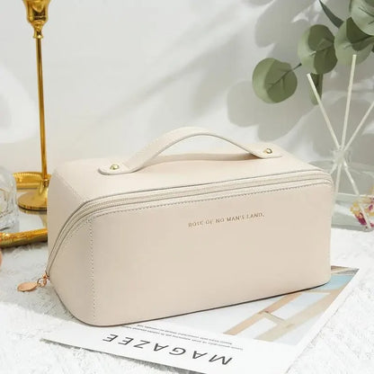 Large capacity travel cosmetics bag with easy-access opening