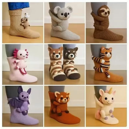 Plush animal socks with soft 3D designs for cosy comfort