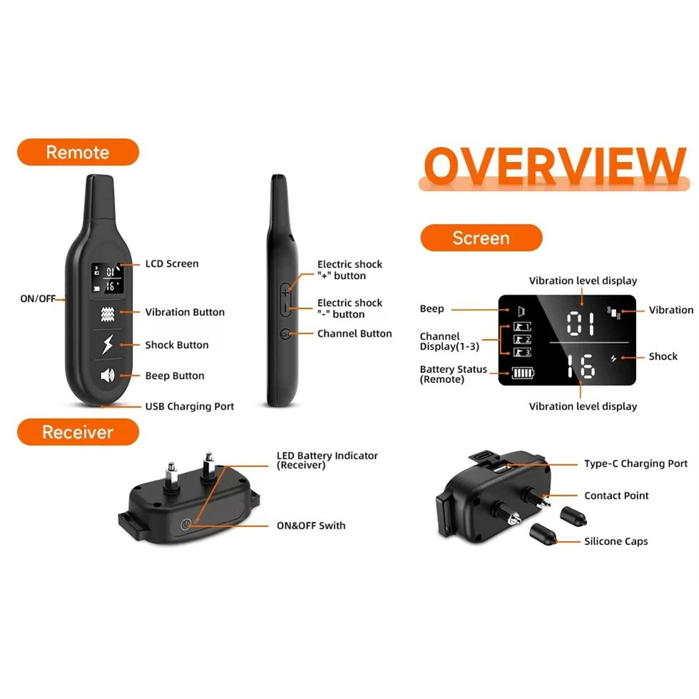 Waterproof rechargeable dog training collar | 1000m range