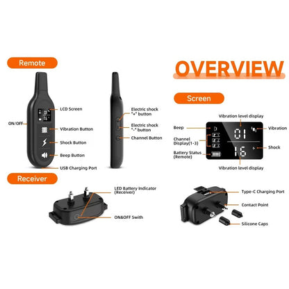 Waterproof rechargeable dog training collar | 1000m range