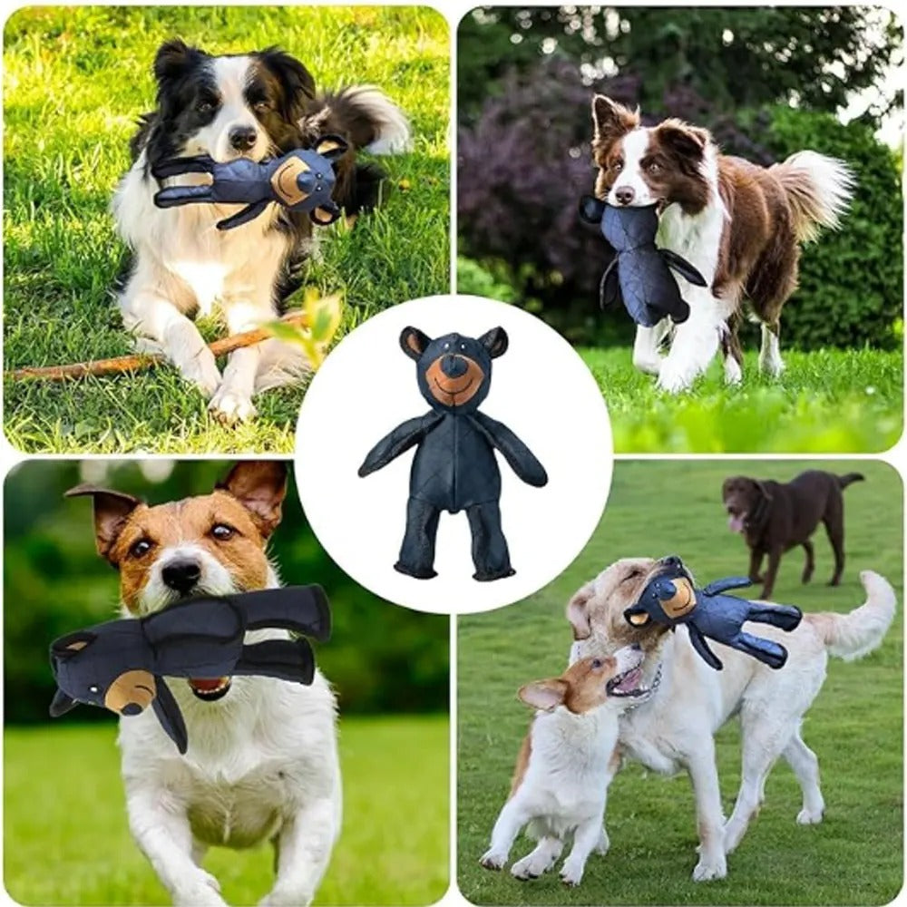 Durable bear dog toy with squeaker for strong chewers