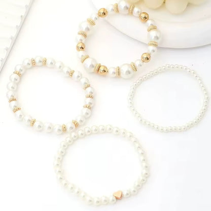 Women's faux pearl heart bracelet set | 4-piece elegant beaded jewellery
