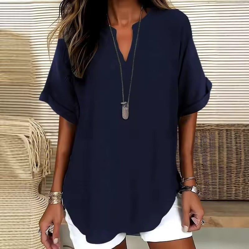 Women’s elegant V-neck blouse - Relaxed fit for work and casual looks