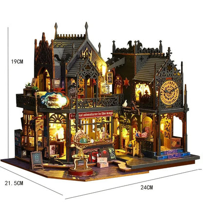 3D wooden book house puzzle with warm LED lighting