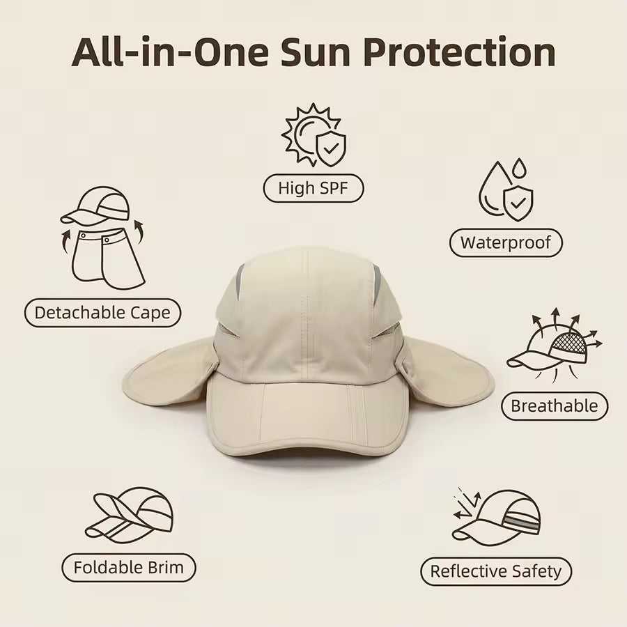 UV protection cap - UPF 50+ sun hat with removable neck cover