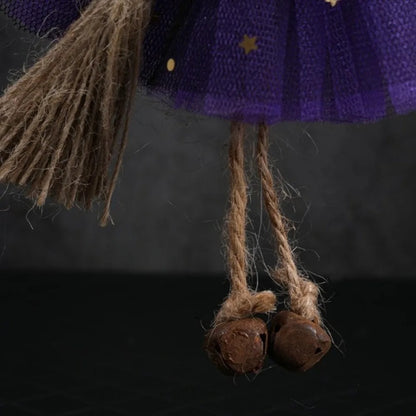 Halloween witch broom hanging decoration with tulle skirt