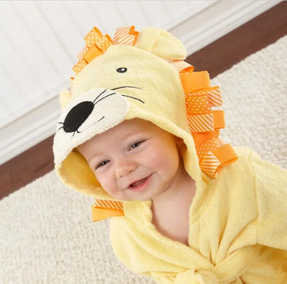 Baby animal bathrobe with absorbent hood and playful design
