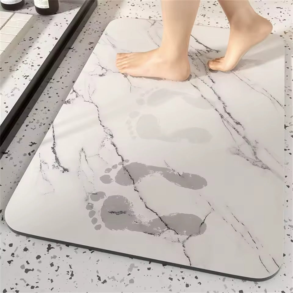 Diatomite bath mat with quick-dry surface and non-slip rubber base