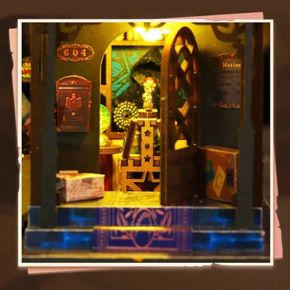 3D wooden book house puzzle with warm LED lighting