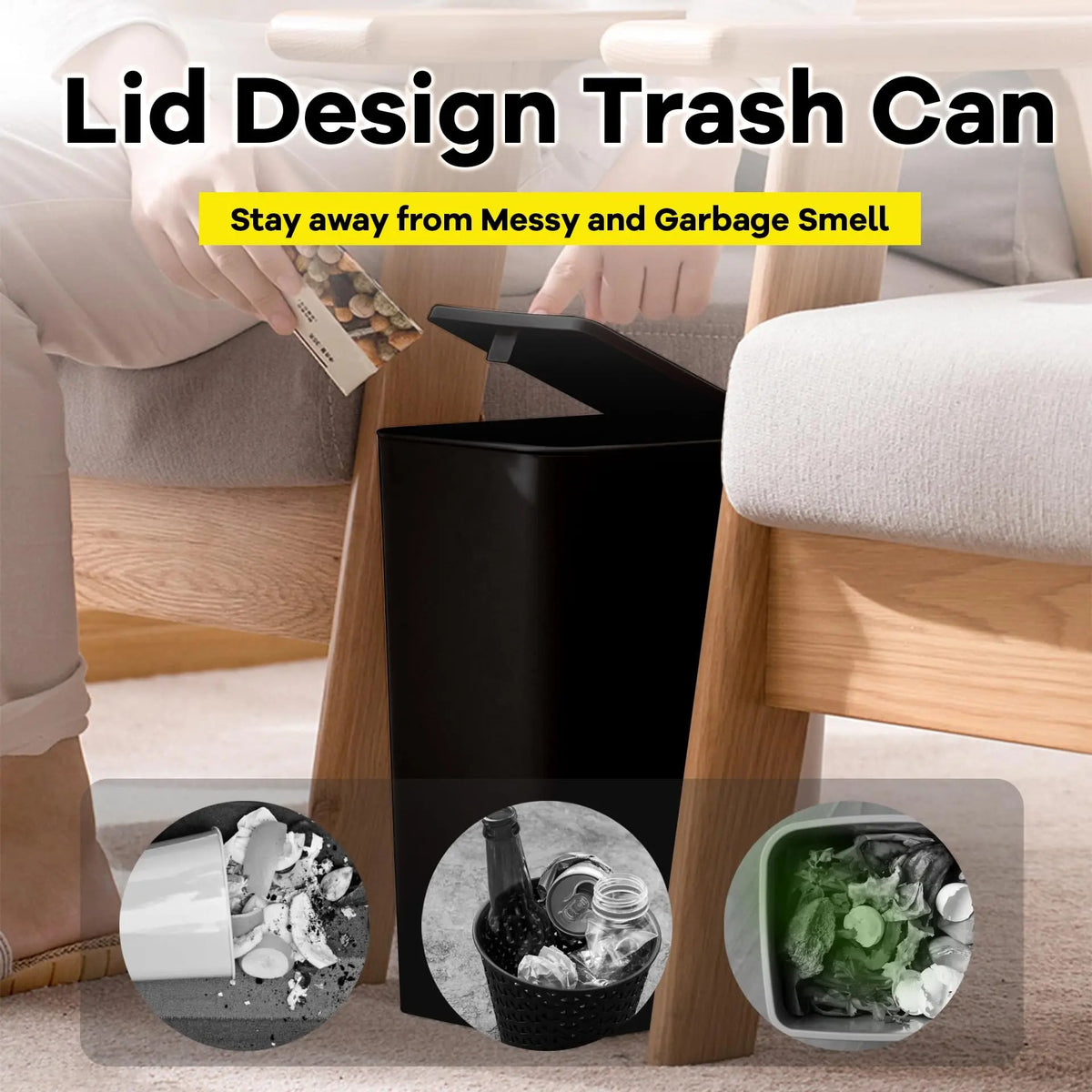 Aesthetic kitchen bin with practical lid for everyday waste