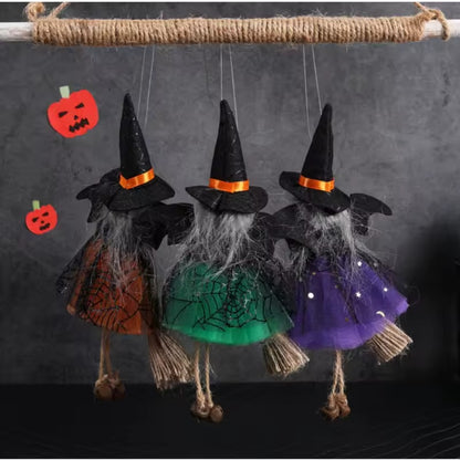 Halloween witch broom hanging decoration with tulle skirt