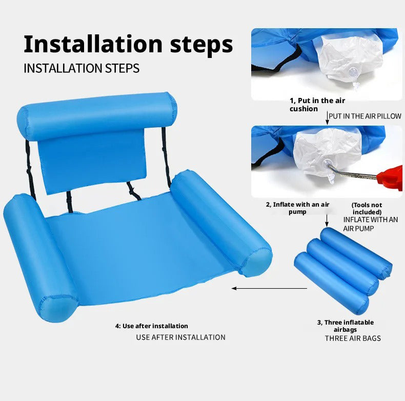 Inflatable water chair with ergonomic backrest and breathable mesh