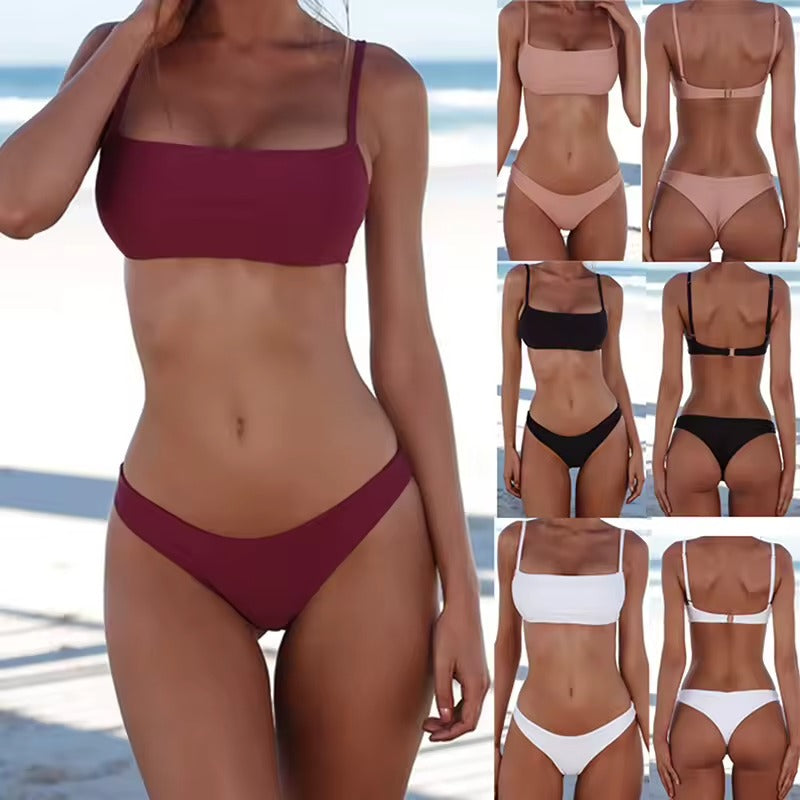 Women's bikini top with removable cups and supportive fit