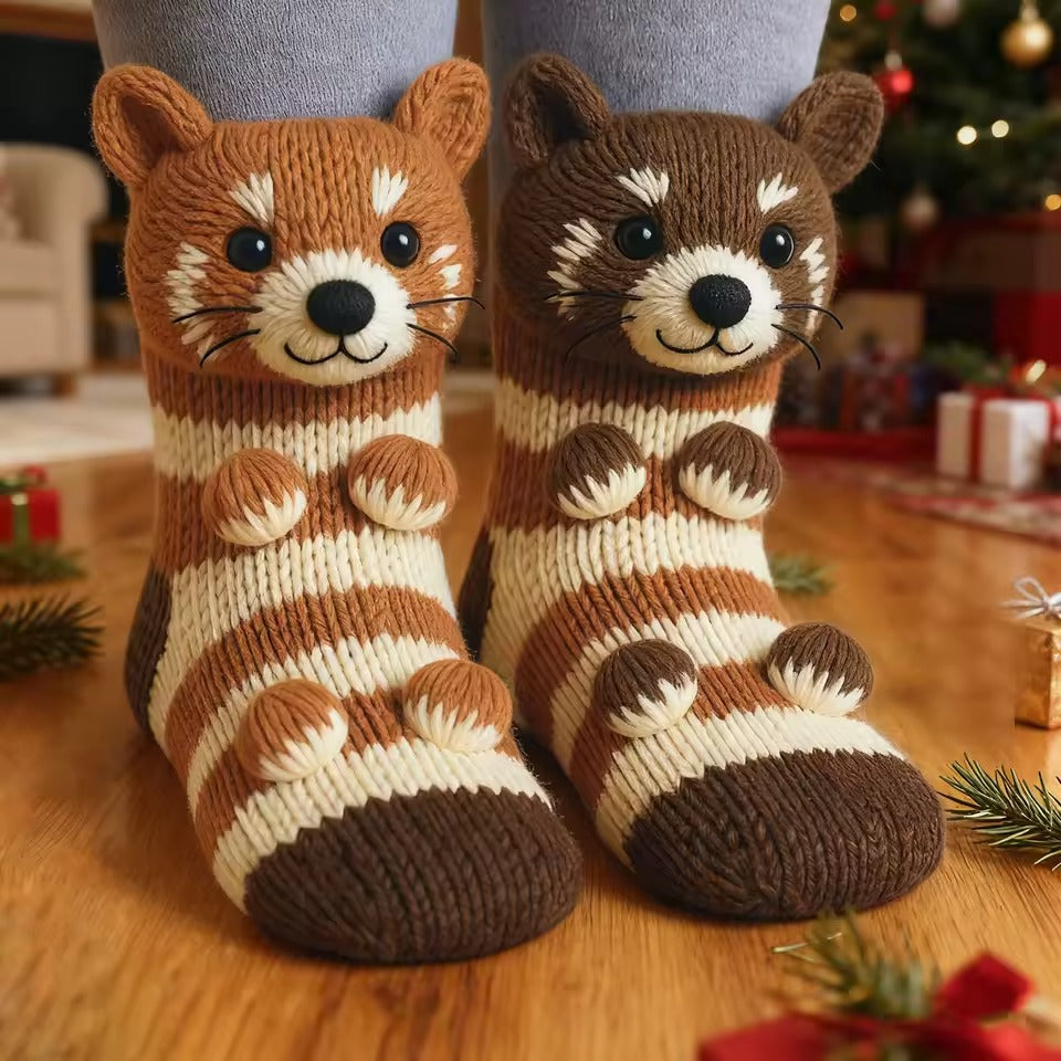 Plush animal socks with soft 3D designs for cosy comfort