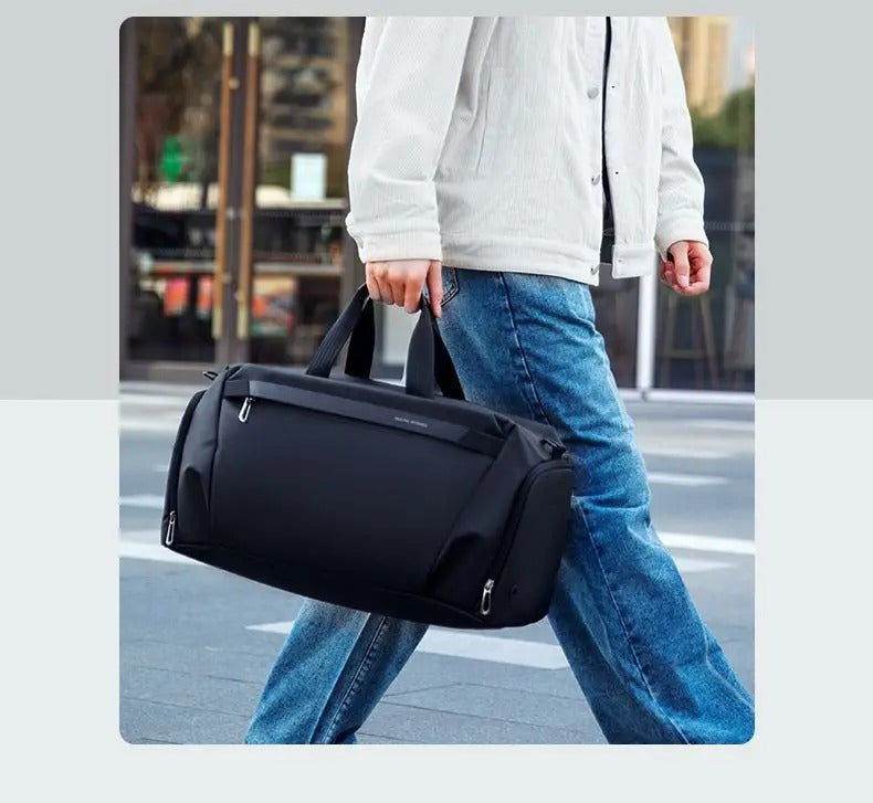 Sports duffle bag with ventilated shoe compartment for gym and travel