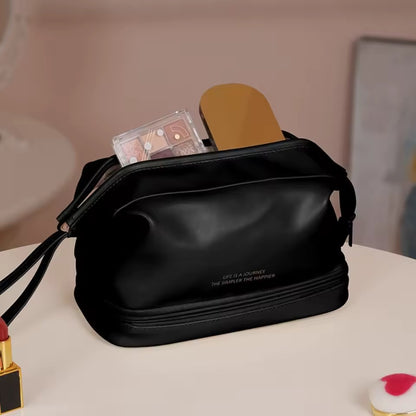 Large capacity travel cosmetics bag with easy-access opening