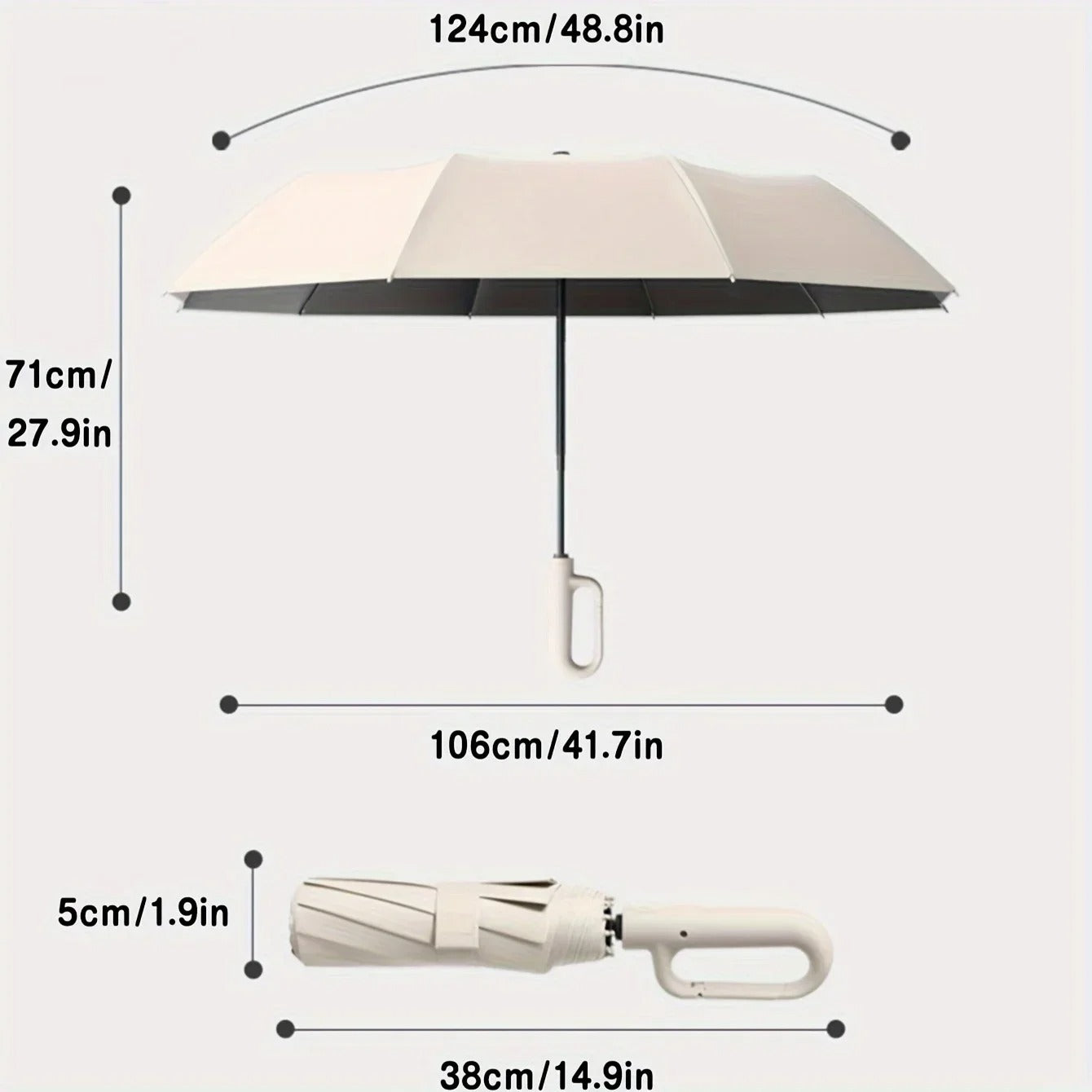 Windproof folding umbrella - Automatic open, reflective strip and 10-rib frame