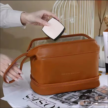 Large capacity travel cosmetics bag with easy-access opening