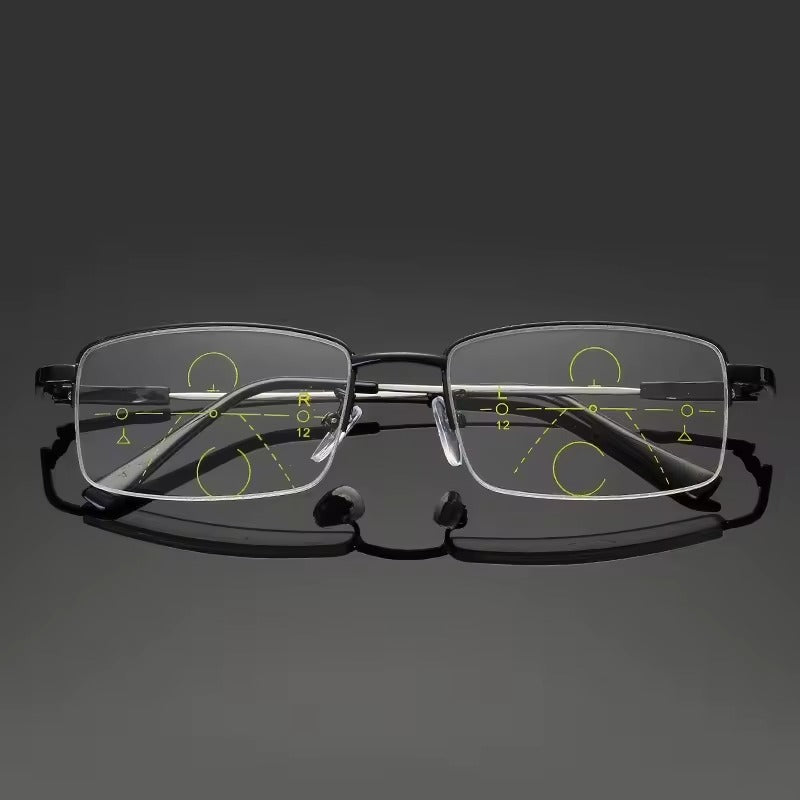 Blue light reading glasses with multifocal lenses and anti-reflective coating - Lightweight metal frame