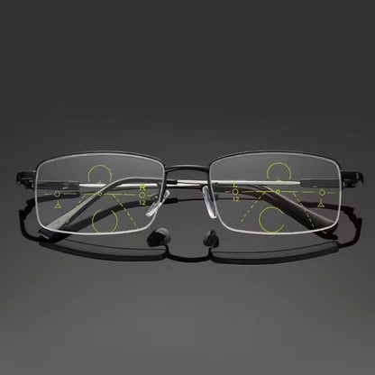 Blue light reading glasses with multifocal lenses and anti-reflective coating - Lightweight metal frame