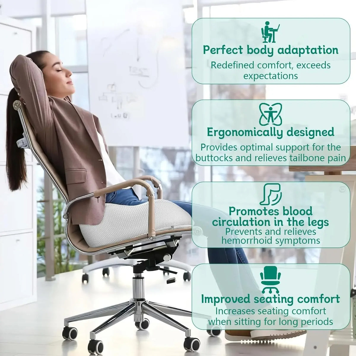 Memory foam seat cushion with adjustable straps - Sitting comfort