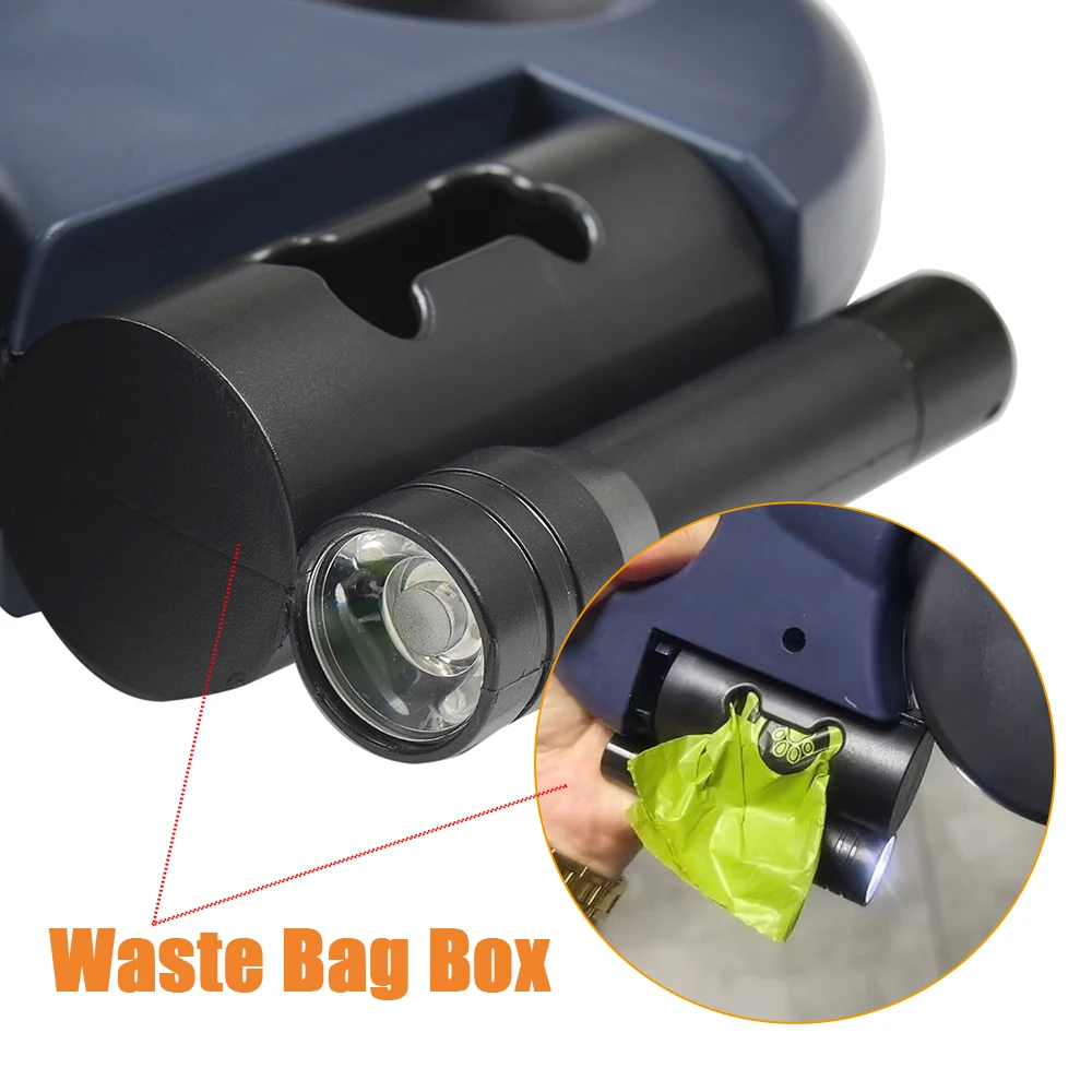 3-in-1 double dog lead with 360° rotation, LED light & bag holder