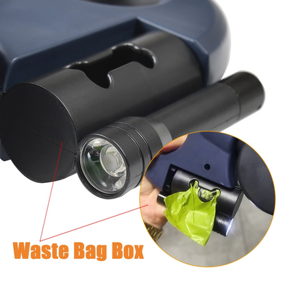 3-in-1 double dog lead with 360° rotation, LED light & bag holder