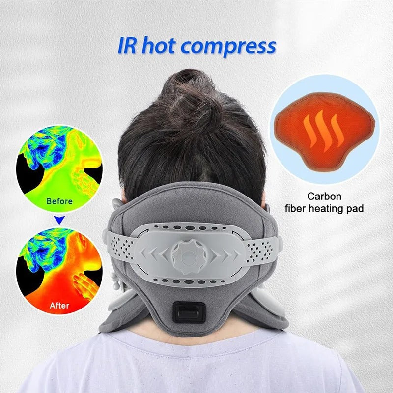 Neck traction device with heat for adjustable cervical support