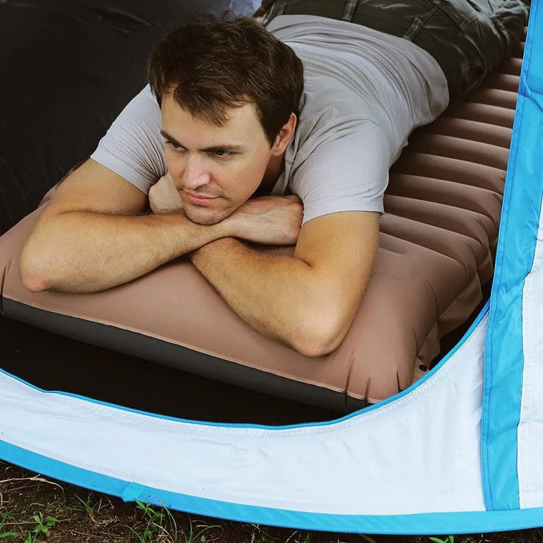 Ultralight camping sleeping mat with built-in foot pump and fast inflation