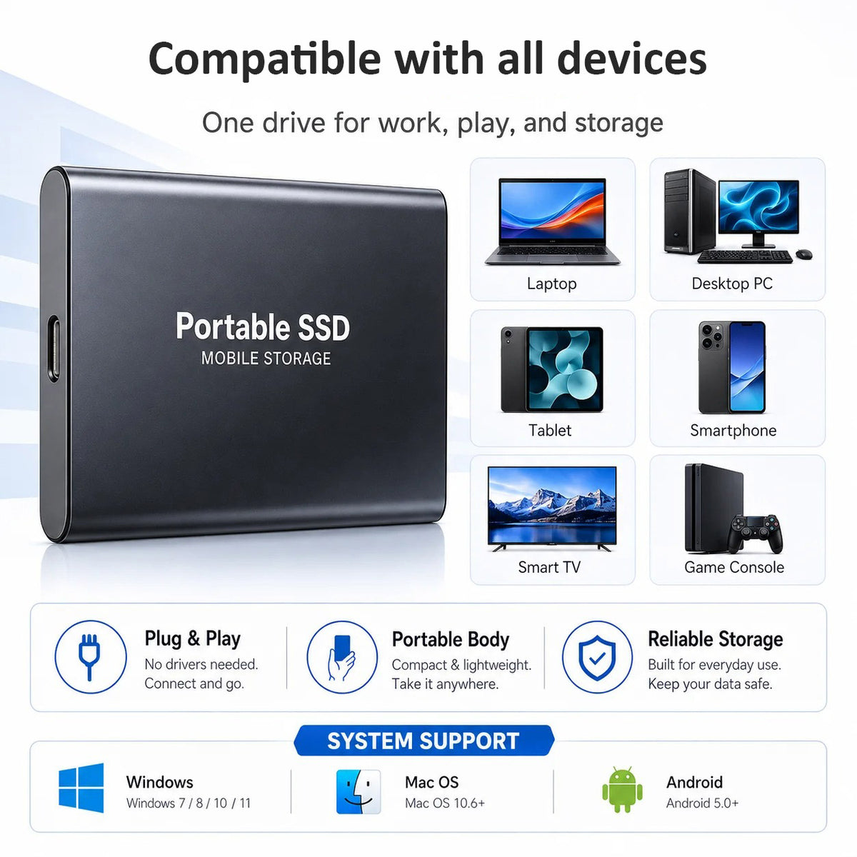 Ultra-Fast External SSD Hard Drive - Compact, High-Capacity Storage
