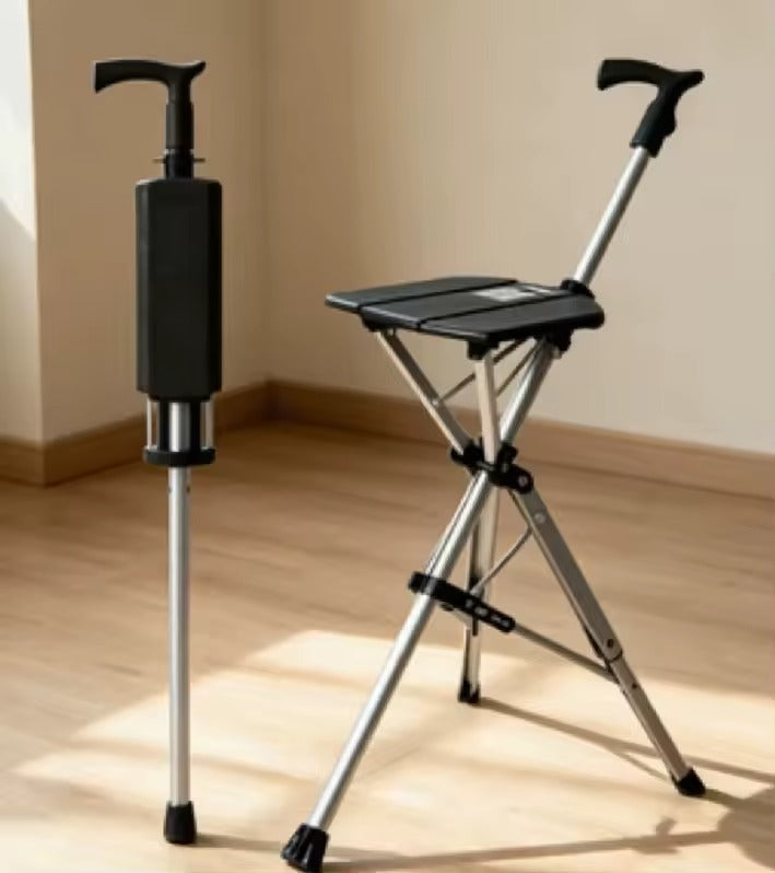 Folding walking cane seat - Portable support for outdoor comfort