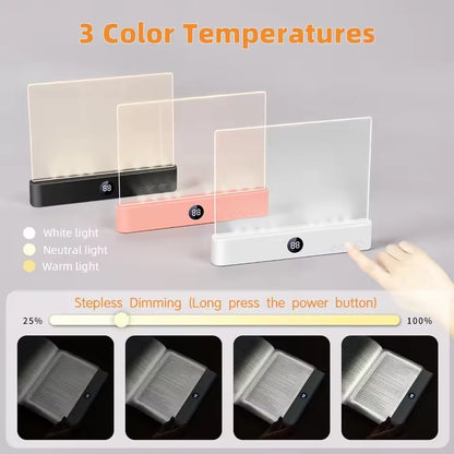 Soft light reading lamp with adjustable brightness and cordless design