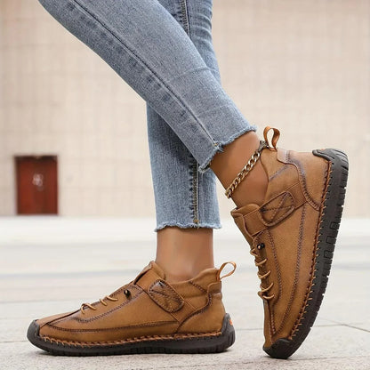Orthopaedic leather sneakers with wide fit and EVA sole | Easy slip-on design