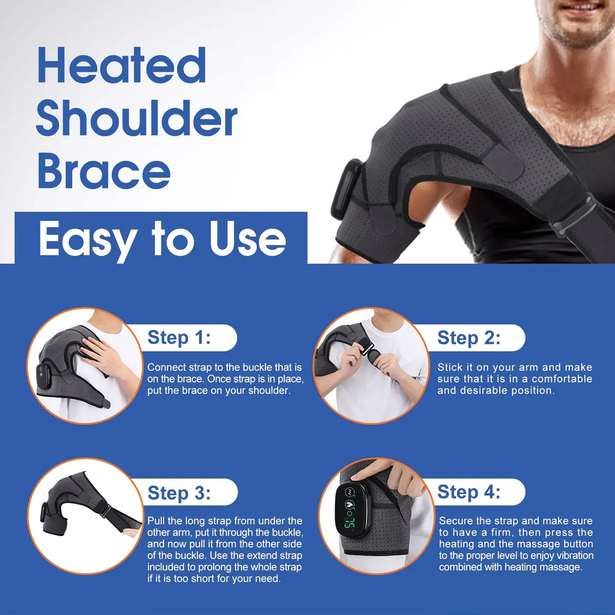Heated shoulder therapy wrap - Adjustable heat and gentle massage for comfort