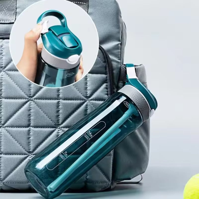 Hiking water bottle with ergonomic design and screw cap