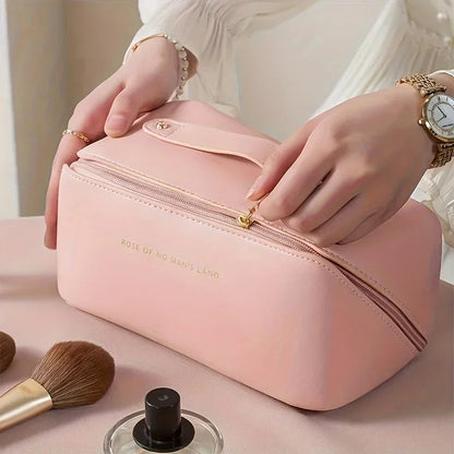Large capacity travel cosmetics bag with easy-access opening