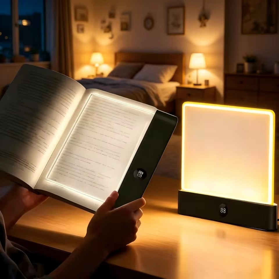 Soft light reading lamp with adjustable brightness and cordless design
