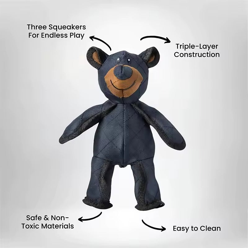 Durable bear dog toy with squeaker for strong chewers