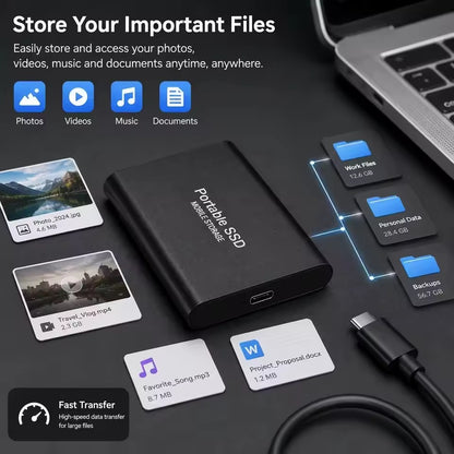2TB external SSD with USB-C and up to 1050 MB/s transfer speeds