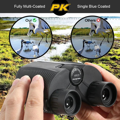 Compact 10x binoculars with BAK4 prism for hiking and nature viewing