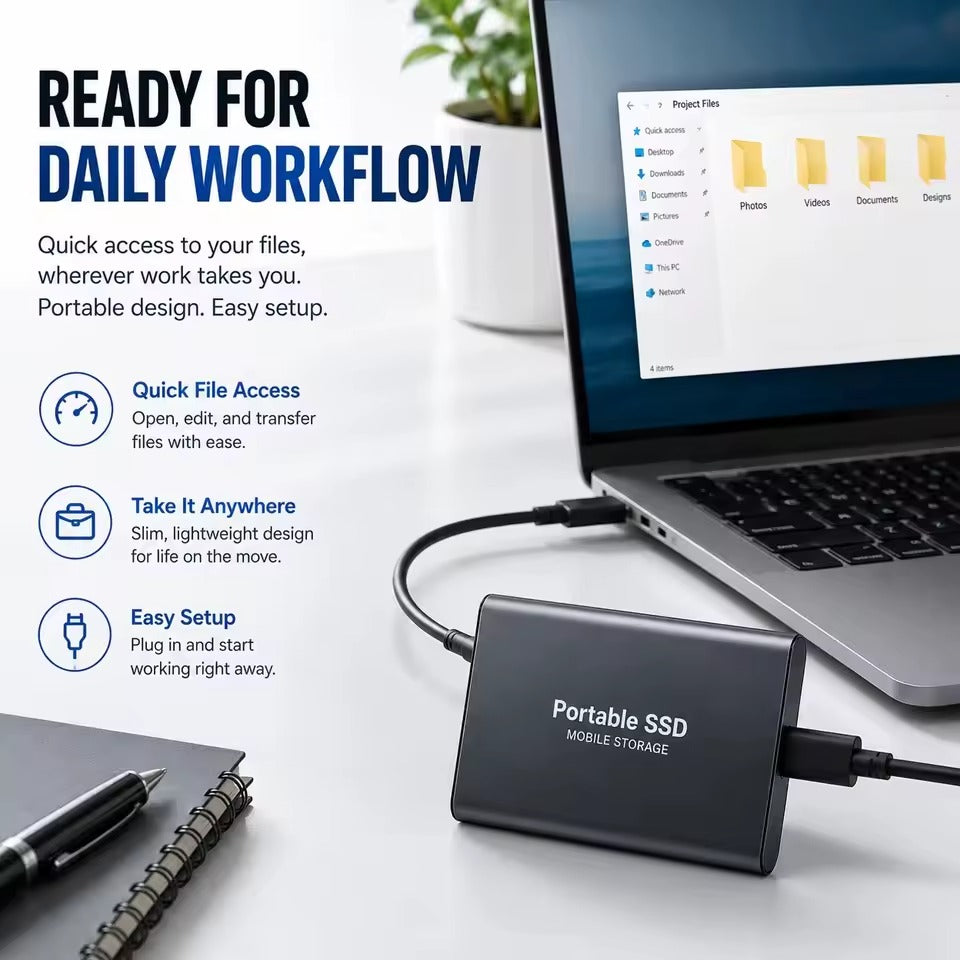 2TB external SSD with USB-C and up to 1050 MB/s transfer speeds