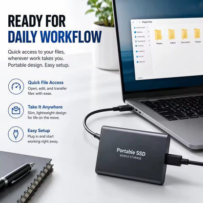 2TB external SSD with USB-C and up to 1050 MB/s transfer speeds
