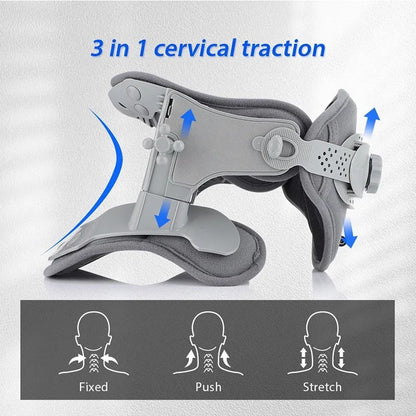 Neck traction device with heat for adjustable cervical support