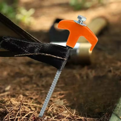 Heavy-duty screw-in tent pegs for secure outdoor anchoring