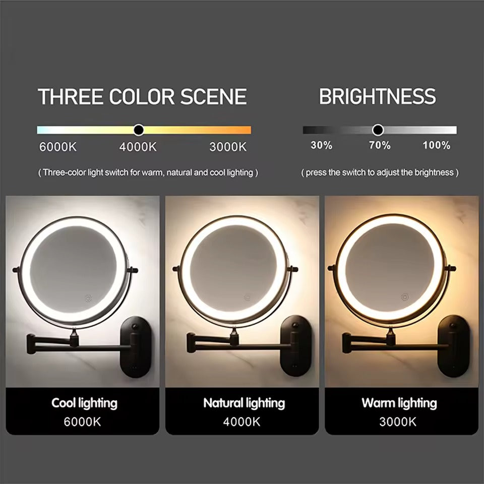 Rechargeable LED magnifying mirror | 3-colour touch lighting