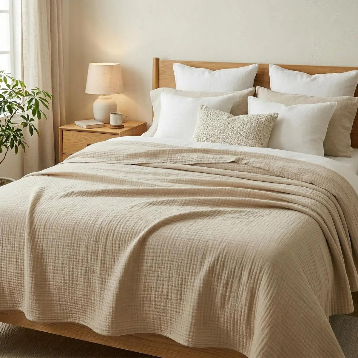 Soft cotton muslin throw blanket for year-round comfort