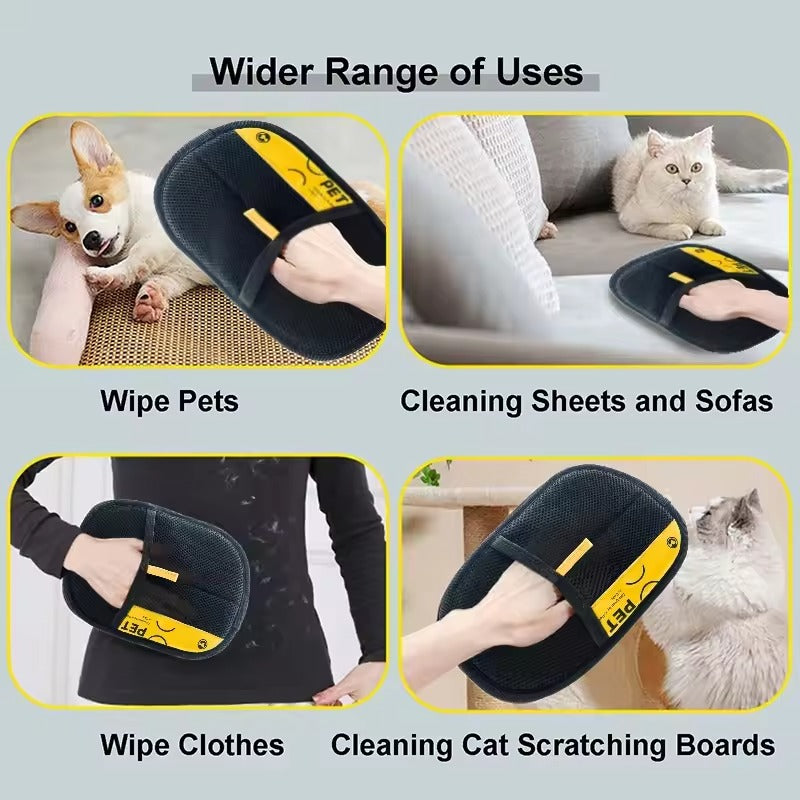 Reusable pet hair removal glove for clothes, sofas and furniture