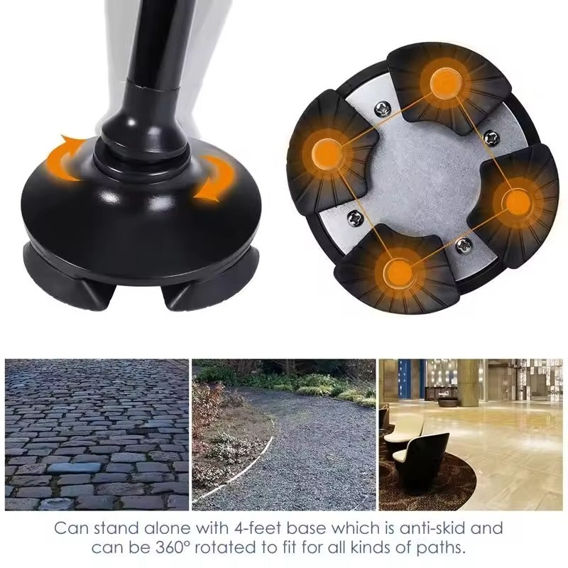 Multi-functional folding walking cane - LED light and stable base